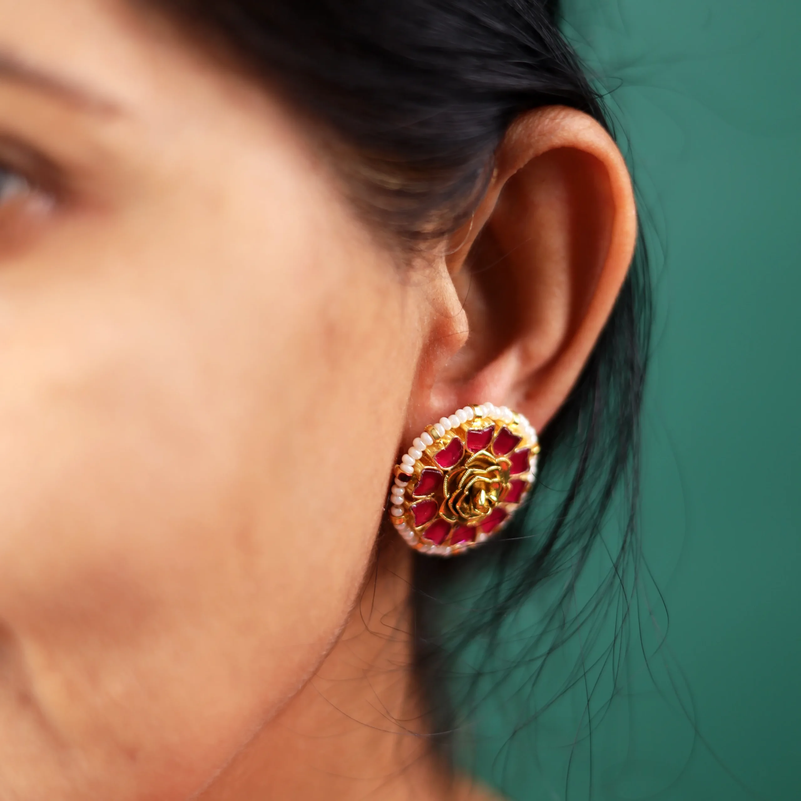 Red Floral Stud Earrings